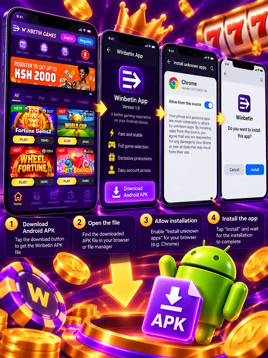 Android install screen for the Winbetin app with the Install unknown apps permission for the browser